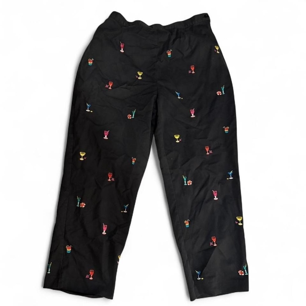 Drapers & Damons Black Cocktail Drink Embroidered Stretch‎ Pants Size 14